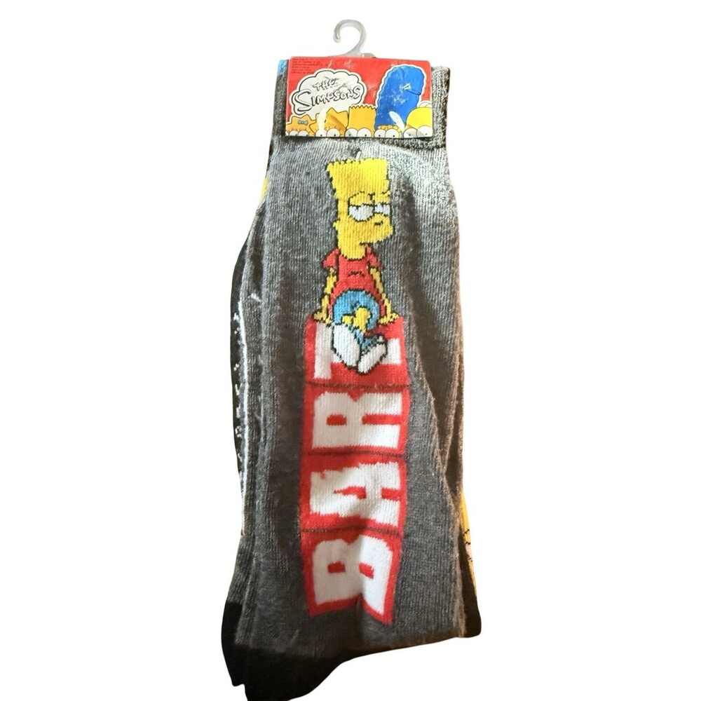 The Simpsons Bart Simpson 2 Pairs Crew Socks Character Novelty Gray Black 6-12